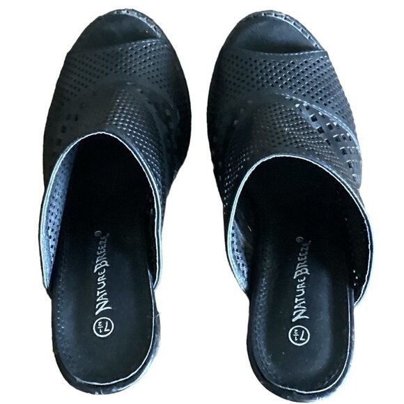 Nature Breeze Peep Toe Mule Sz 7-1/2 Black #65i - Picture 3 of 8